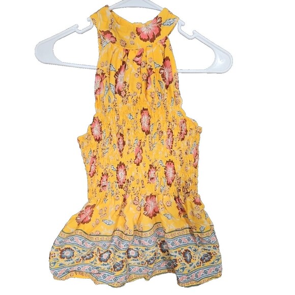 Rachel Zoe Blouse Small S Orange Halter Sleeveless Floral Smocked NWT - Picture 1 of 8